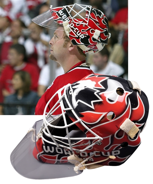 Martin Brodeurs 2004 World Cup of Hockey Team Canada Game-Worn Lefebvre Goalie Mask with Family LOA - Photo-Matched!