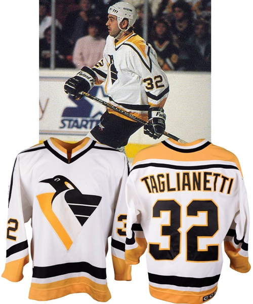 Peter Taglianettis 1993-94 Pittsburgh Penguins Game-Worn Jersey with LOA - 15+ Team Repairs! - Photo-Matched!