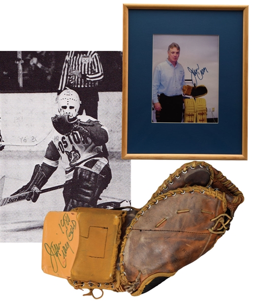 Jim Craigs Late-1970s Boston University Terriers Signed Cooper Game-Worn Goalie Glove with His Signed LOA