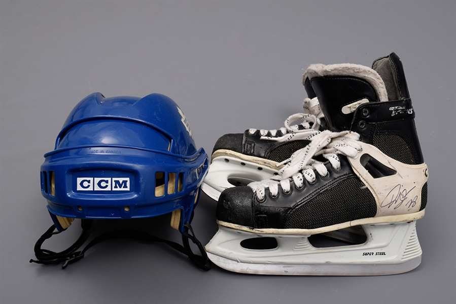 Early-2000s Toronto Maple Leafs Tie Domis Signed Game-Used Skates and Steve Thomas Signed Game-Worn Helmet