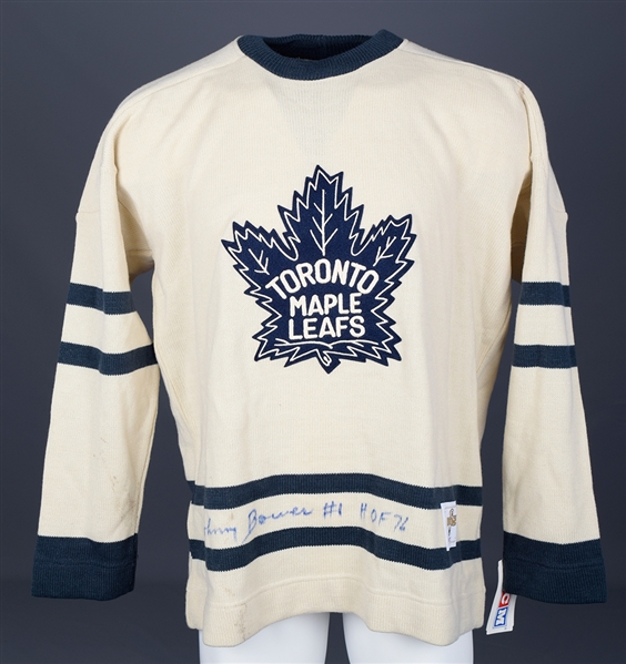 Johnny Bower Signed Maple Leafs Wool Jersey, Banner and Mini-Stick Collection of 11 with LOA