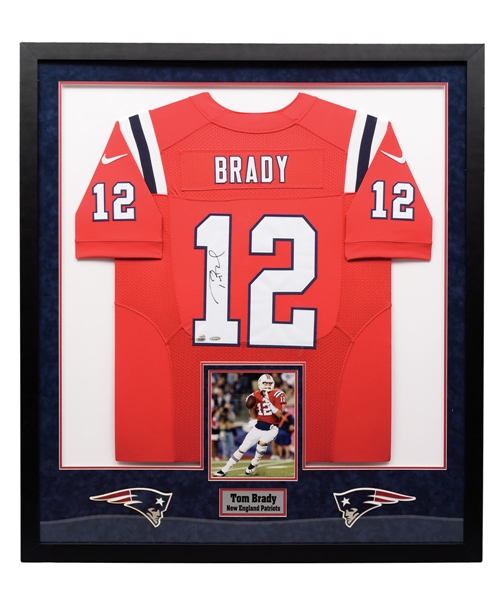 Tom Brady New England Patriots Signed Jersey Framed Display (41 ¾” x 46 ¾”) 