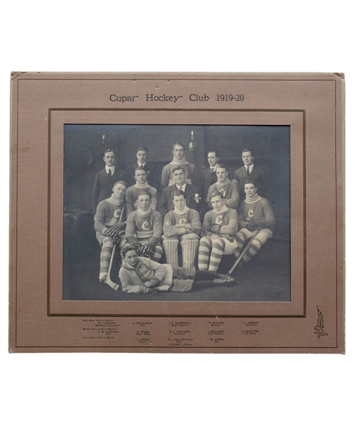 Eddie Shores 1919-20 Cupar Hockey Club Team Photo From His Collection with Family LOA