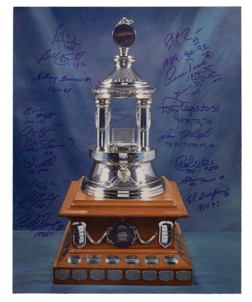 NHL Vezina Trophy Past Winners Multi-Signed Photo by 18 with Inscriptions Including Roy, Fuhr, Parent, Hasek and Belfour with LOA (16" x 20") 