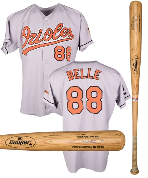Albert Belles 1999 Baltimore Orioles Game-Worn Jersey Plus Early-1990s Cleveland Indians Cooper Game-Used Bat