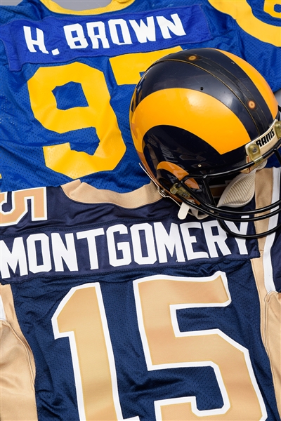 St. Louis Rams Game-Worn Collection of 4 with Game-Worn Helmet and Game-Worn Jerseys
