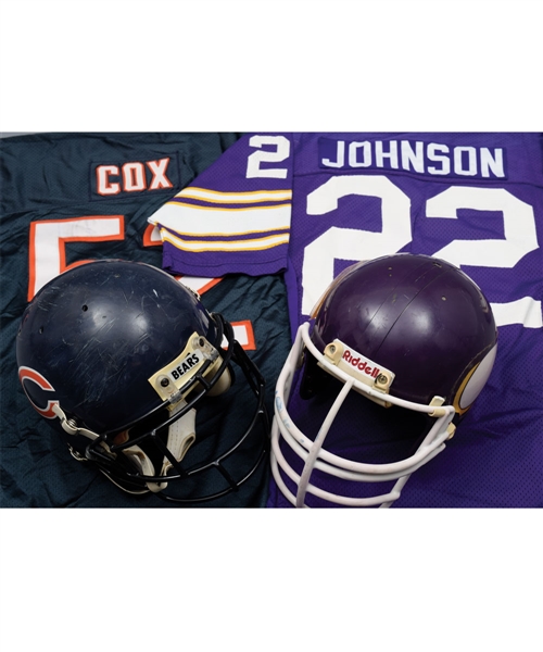 Chicago Bears / Minnesota Vikings Game-Worn Collection of 5 with 1980s Bears and Vikings Game-Worn Helmets
