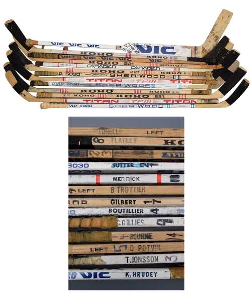 New York Islanders 1980s Game-Used Stick Collection of 13 with Trottier, Gillies, Potvin, Nystrom, Sutter, Bourne and Others