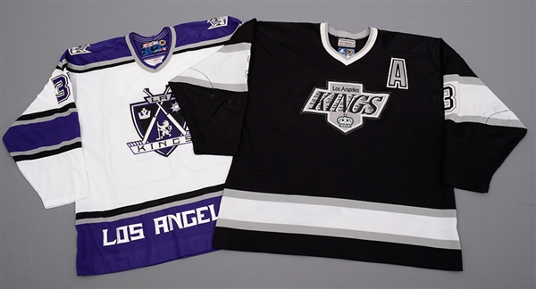 Gary Galleys 1997-98 Los Angeles Kings Game-Worn Alternate Captains Jersey with Team LOA Plus Palffy Signed Jersey and Smolinskis Gloves