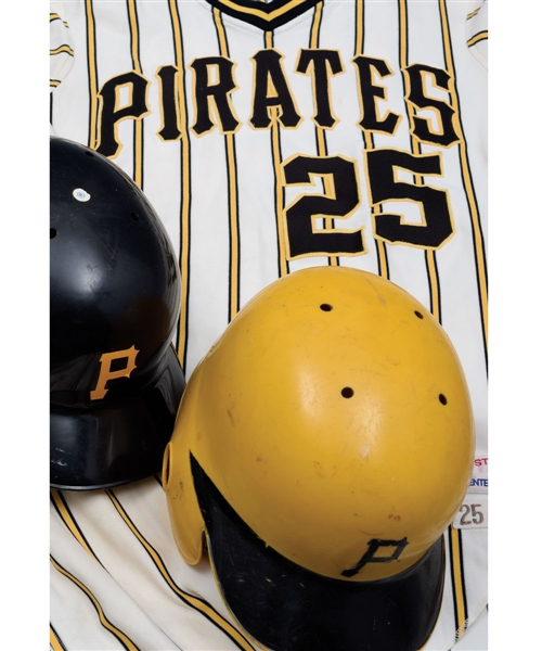 Bruce Kisons 1977 Pittsburgh Pirates Game-Worn Jersey, 1977 Jerry Hairstons Game-Worn Pants and 1980s Game-Worn Helmets (2)