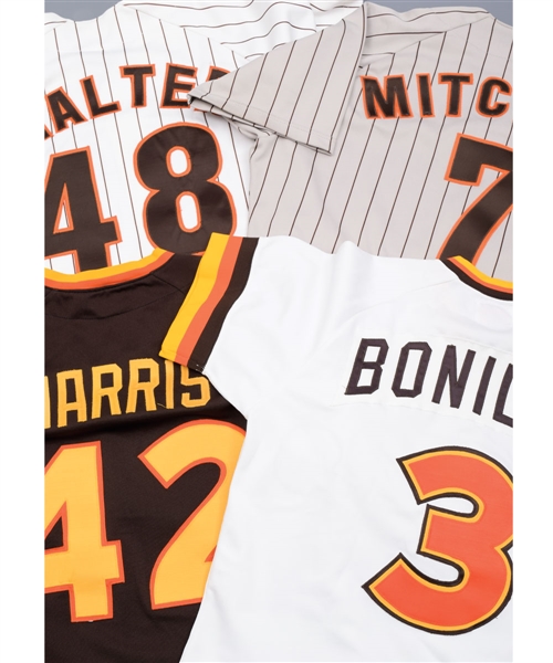 San Diego Padres 1983-87 Bonillas, Harris, Walters and Mitchells Game-Worn Jersey Collection of 4