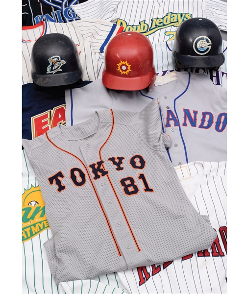 Baseball Minor and Other Leagues Game-Worn Collection of 29 with Game-Worn Jerseys (18), Game-Worn Batting Helmets (4) and More!