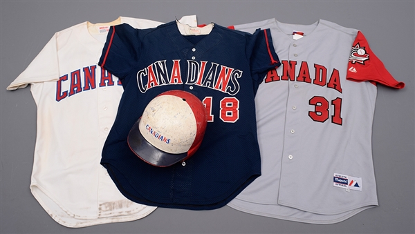1988 and 2004 Canadian Olympic Baseball Team Game-Worn Jerseys Plus Vancouver Canadians Game-Worn Jersey and Helmet