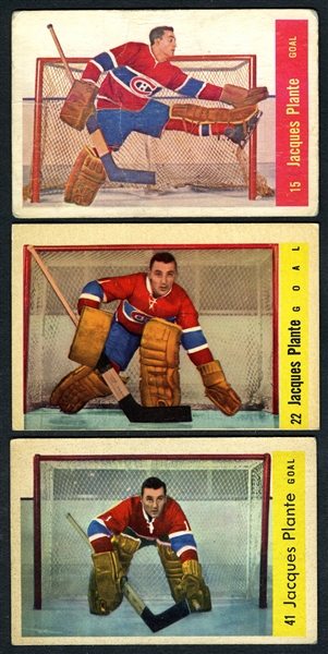 Jacques Plante 1958-60 Parkhurst Hockey Card Collection of 3