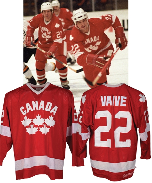 Rick Vaives 1982 World Hockey Championships Team Canada Game-Worn Jersey with His Signed LOA - Photo-Matched!