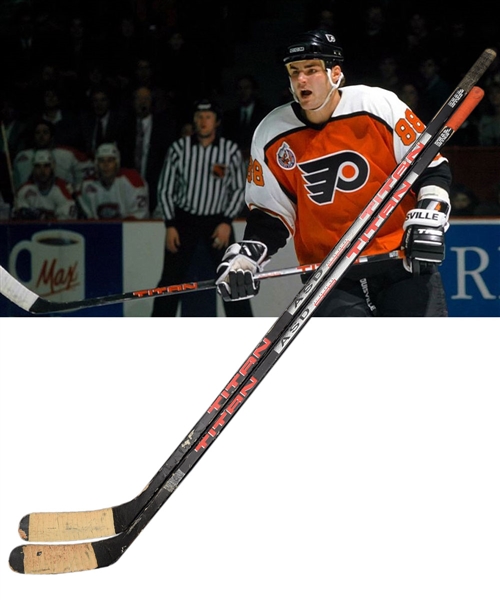 Eric Lindros 1992-93 Philadelphia Flyers Game-Used Rookie Season Titan Sticks (2)