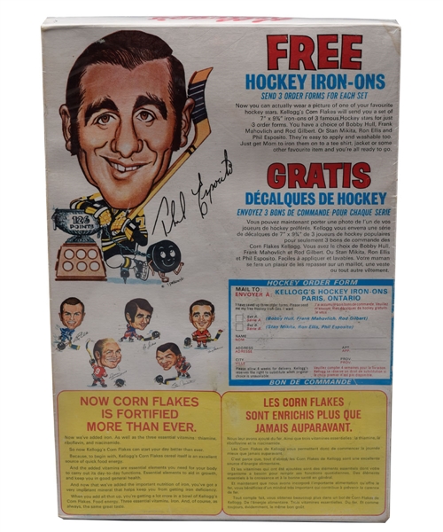 Vintage Kelloggs Corn Flakes Cereal Box with 1970-71 NHL Hockey Iron-On Transfers Promotion