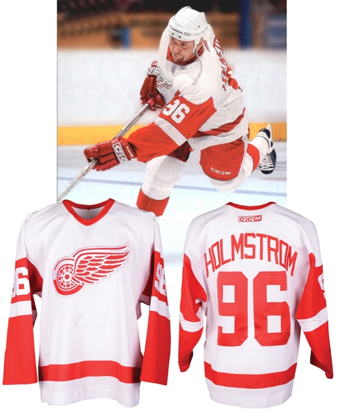 Tomas Holmstroms 2003-04 Detroit Red Wings Game-Worn Jersey - Team Repairs! - Photo-Matched!