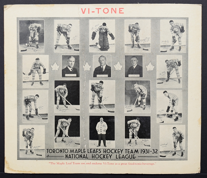 Toronto Maple Leafs 1931-32 Advertising "Vi-Tone" Team Picture Stand-Up Display (11 ¾” x 13 ¾”) 