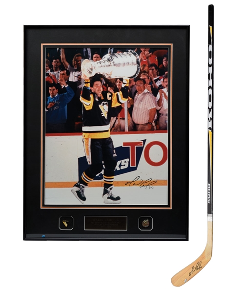 Mario Lemieux Signed Pittsburgh Penguins Koho Model Stick with COA Plus Signed 1991-92 Stanley Cup Champ Framed Photo