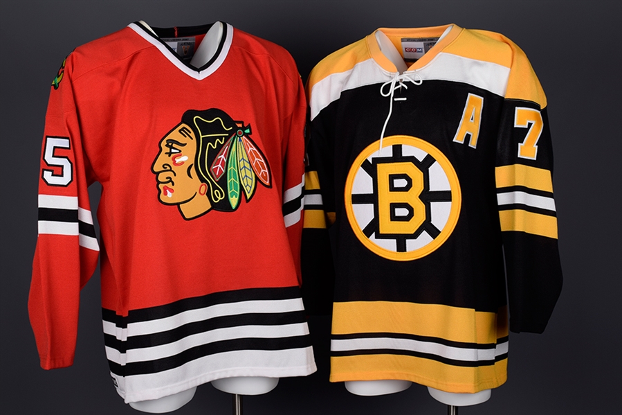 Phil Esposito Boston Bruins and Tony Esposito Chicago Black Hawks Signed 1970s-Style Jerseys