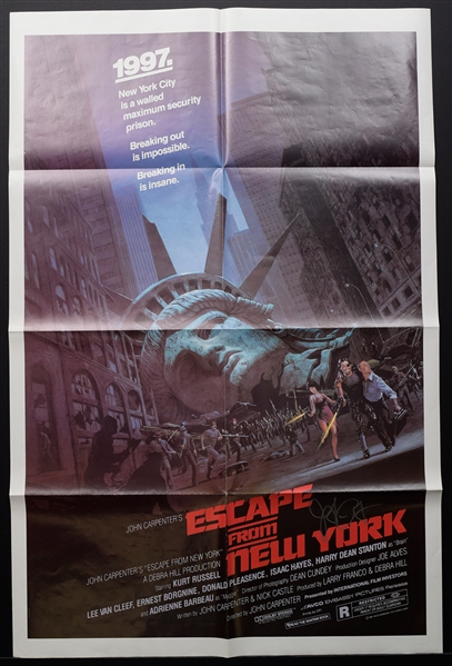 1981 Escape from New York (Avco Embassy) Science Fiction One Sheet Movie Poster Signed by John Carpenter (27" x 41") 