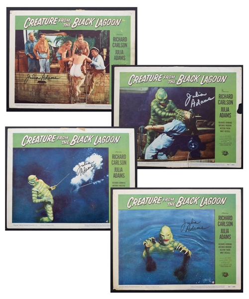 1954 Creature from the Black Lagoon (Universal International) Horror Movie Lobby Cards (4) Signed by Julia Adams (11" x 14") 