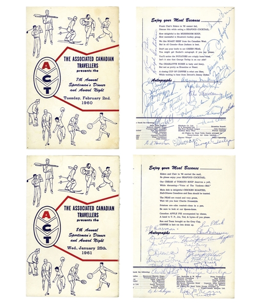 1960 and 1961 ACT Sportsmans Dinner Programs Signed by 45+ with Richard Bros, Lynn Patrick, Joliat and Other Sports Athletes Including Jesse Owens