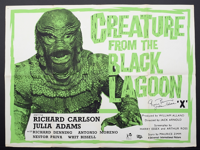R-1960s Creature from the Black Lagoon (Universal International) Horror Movie British Quad Movie Poster Signed by Julia Adams and Ricou Browning (30" x 40") 