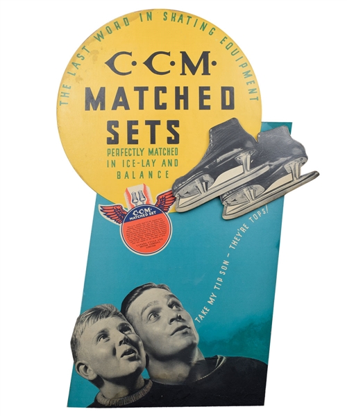 Vintage Circa 1940s CCM Matched Sets Hockey Skates 3-D Store Display Sign (24” x 35 ½”) 