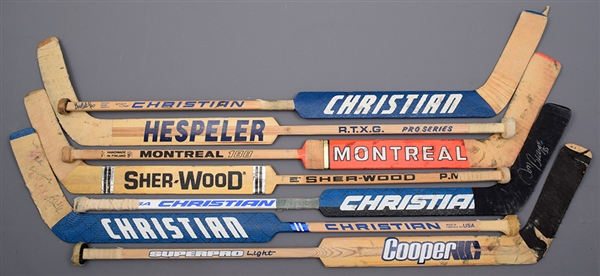 Goalie Game-Used Stick Collection of 7 with Fuhr, Wregget, Lemelin and Hebert