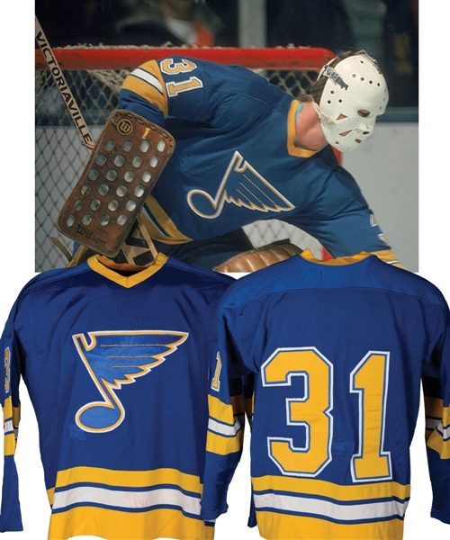 Ed Staniowskis Mid-1970s St. Louis Blues Game-Worn Jersey - Team Repairs! - Photo-Matched!