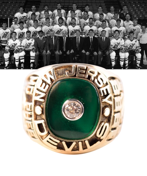 George McPhees 1987-88 New Jersey Devils Patrick Division Playoff Champions 14K Gold and Diamond Ring