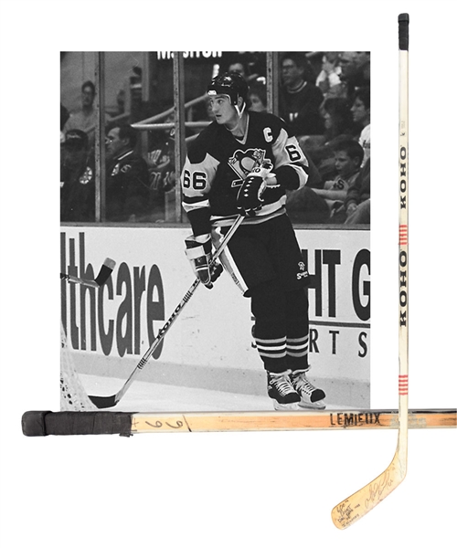 Mario Lemieuxs 1988-89 Pittsburgh Penguins "600th NHL Point" Signed Koho Game-Used Milestone Stick