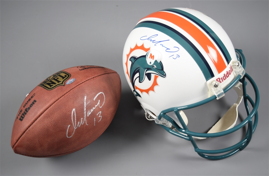 Dan Marino Signed Miami Dolphins Full-Size Riddell Helmet with Steiner COA Plus Signed Football