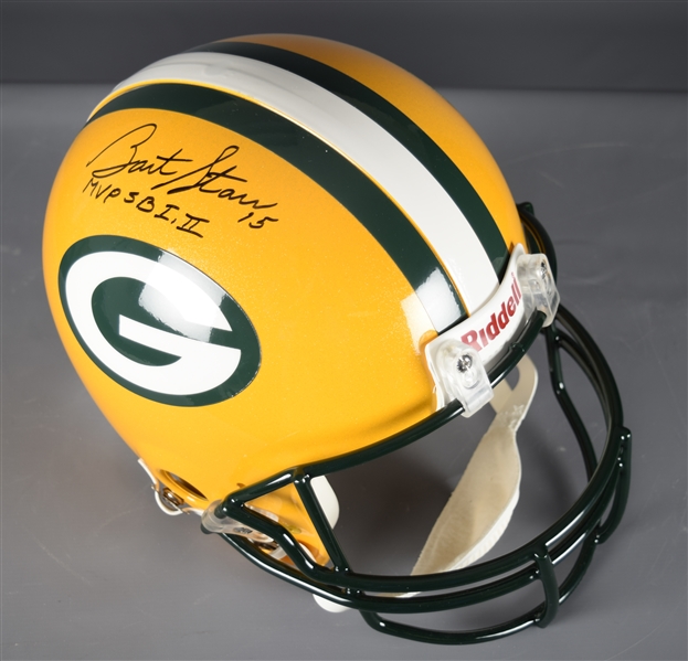 Bart Starr Signed Green Bay Packers Full-Size Riddell Helmet with Steiner COA - "MVP SB I II" Annotation
