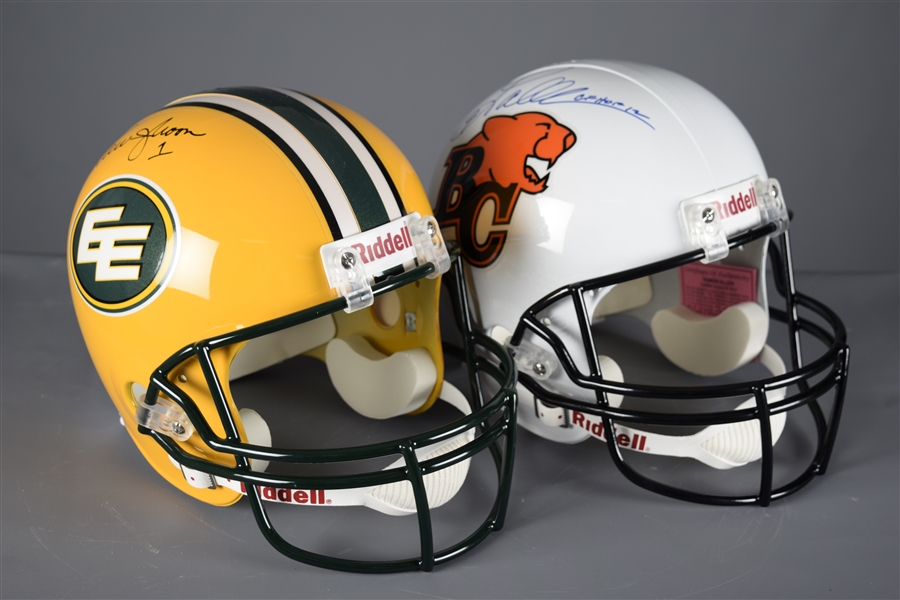 Warren Moon (Eskimos) and Damon Allen (Lions) Signed Full-Size Riddell Helmets with COAs