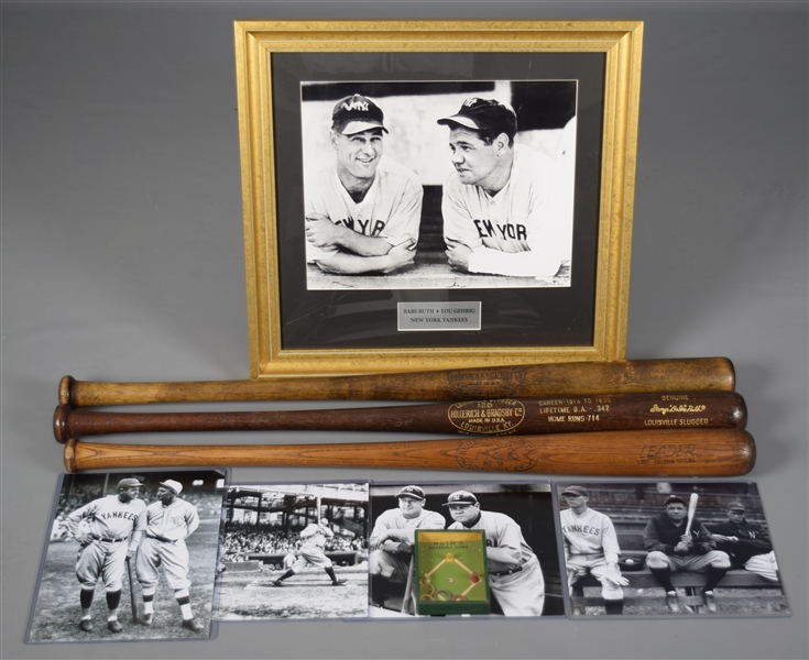 Baseball Memorabilia Collection with 1930s Ruths Baseball Game, Lou Gehrig and Al Simmons Model Baseball Bats and More!