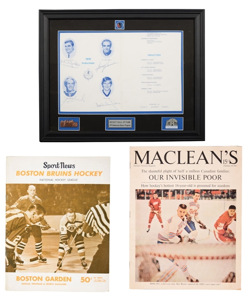 Bobby Orr Memorabilia Collection with Multi-Signed 1979 HHOF Induction Dinner Program, RC Season Signed Program and 1965 McLeans Magazine