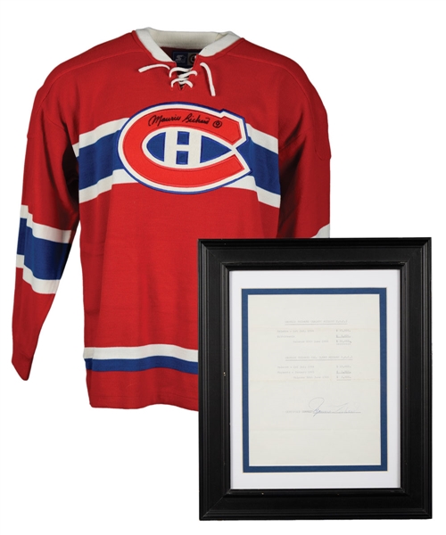 Maurice "Rocket" Richard Autograph Collection of 6 with Signed Montreal Canadiens Wool Jersey