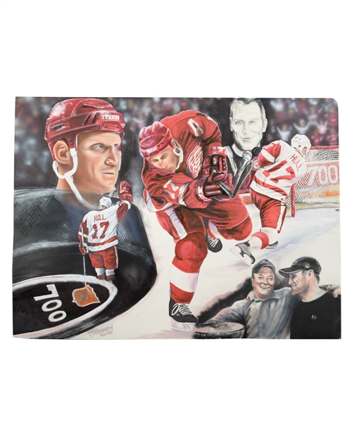 Brett Hull Detroit Red Wings 700th Goal Original Painting by Renowned Artist Murray Henderson (30” x 40”) 