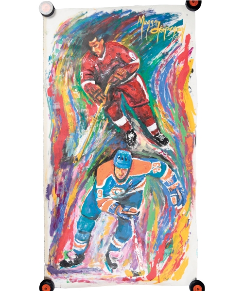 Wayne Gretzky and Gordie Howe "Nines" Original Painting on Canvas by Renowned Artist Murray Henderson (31” x 57”) 