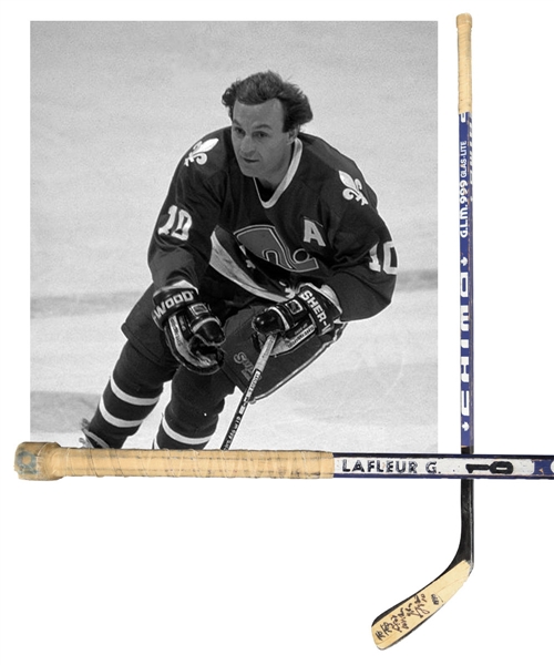 Guy Lafleurs October 10th 1990 Quebec Nordiques Signed Chimo Game-Used Goal Stick from Teammate 