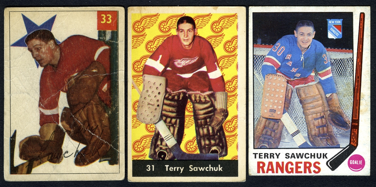 Terry Sawchuk and Glenn Hall 1950s / 1960s Hockey Card Collection of 9