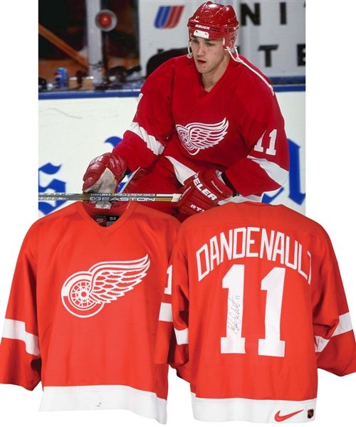 Mathieu Dandenaults 1998-99 Signed Detroit Red Wings Game-Worn Playoffs Jersey