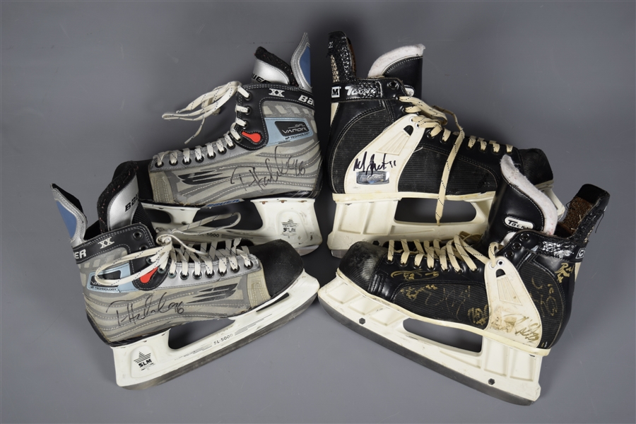 Tomas Holmstroms and Mathieu Dandenaults Detroit Red Wings Signed Game-Used Skates