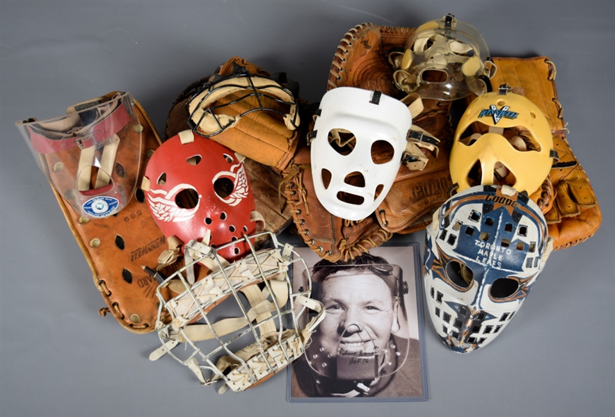 Vintage Hockey Goalie Collection of 14 with Gloves, Blockers and Louch Mask