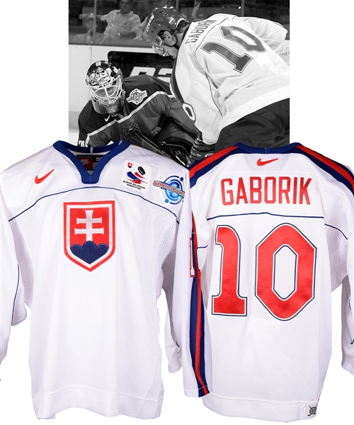 Marian Gaboriks 2004 World Cup of Hockey Team Slovakia Game-Worn Jersey with NHLPA LOA - Photo-Matched!