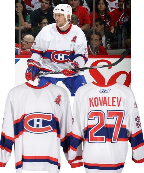 Alexei Kovalevs 2008-09 Montreal Canadiens "1945-46" Centennial Game-Worn Alternate Captains Jersey with Team LOA - Photo-Matched!