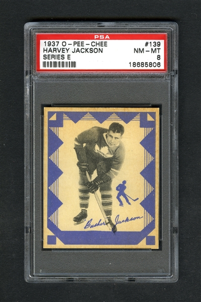 1937-38 O-Pee-Chee Series "E" (V304E) Hockey Card #139 HOFer Harvey Jackson - Graded PSA 8 - Highest Graded!